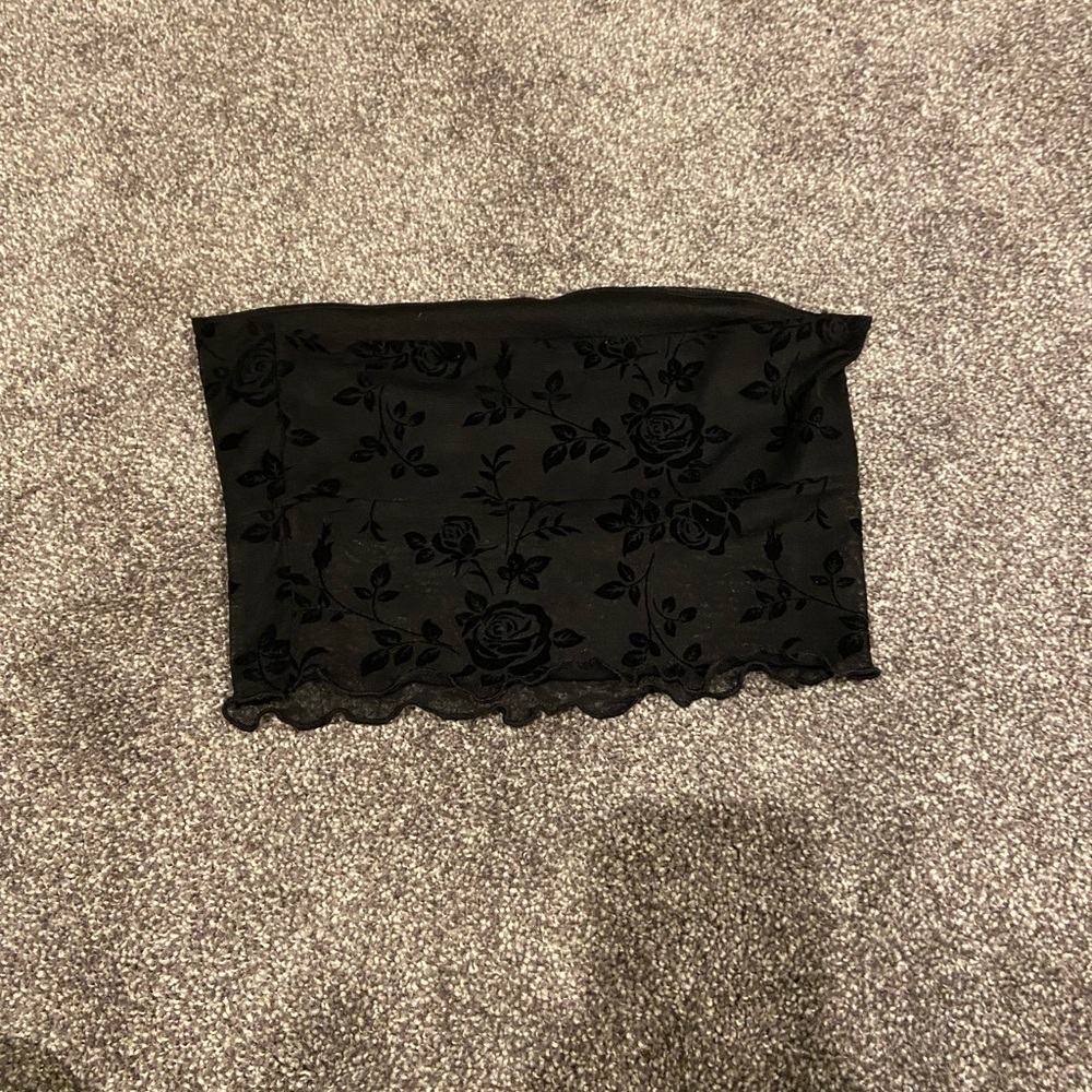 Forever 21 Black Floral Gothic Emo Punk Rock E-Girl Tube Top Size Small - Picture 2 of 3